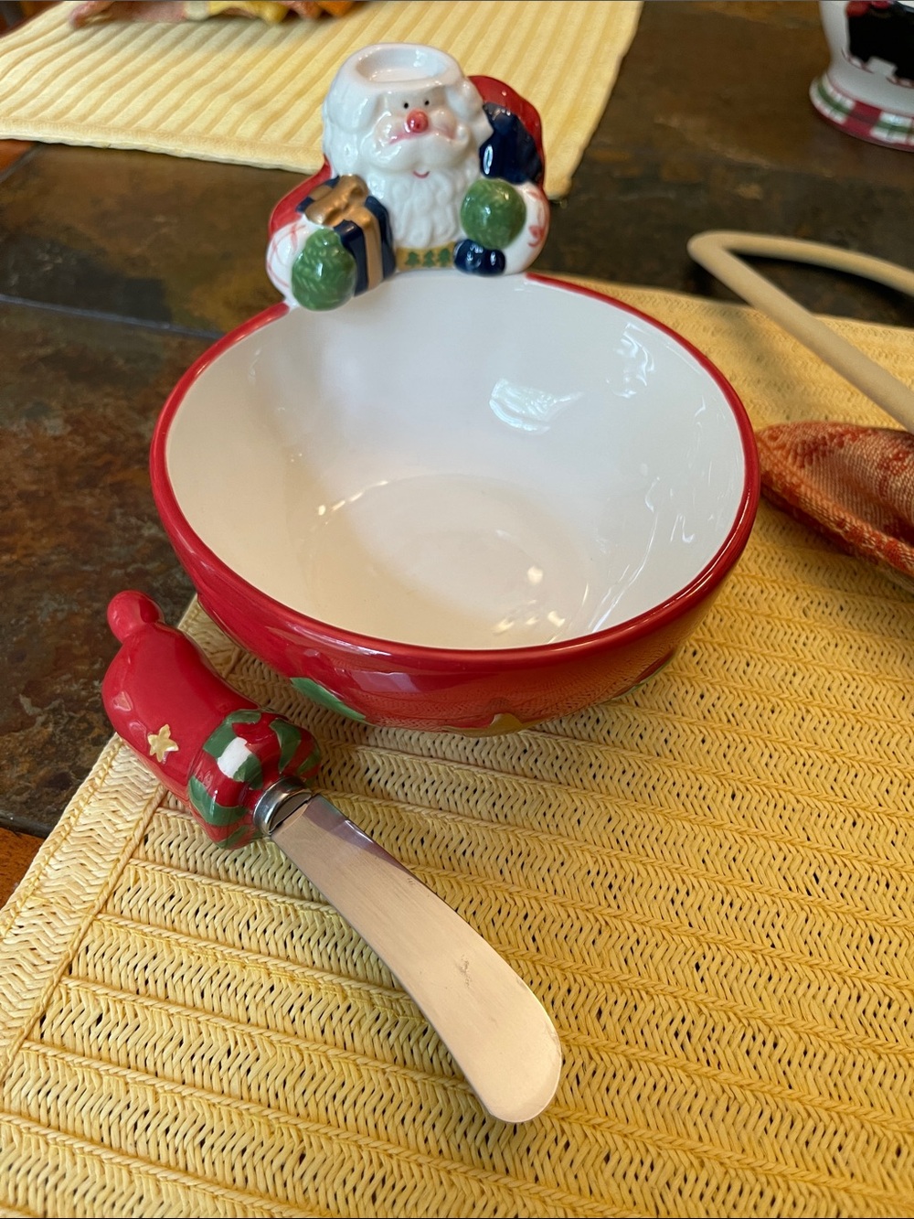 Festive Santa Ceramic Dip Bowl with Spreader